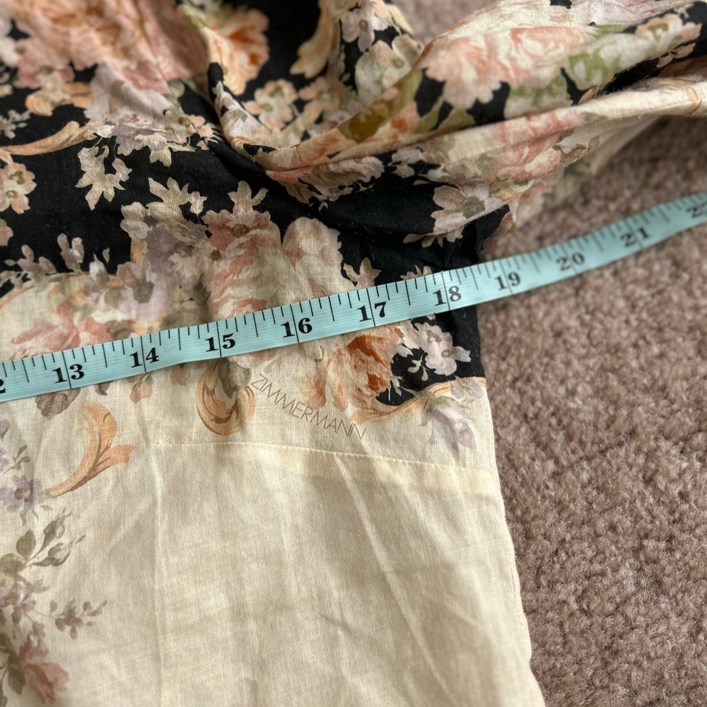 Zimmermann Illustration Body Shirt Linen Black and Cream Floral Blouse AU 1 - Picture 8 of 9